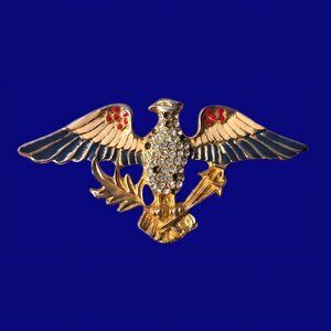 Vintage Eagle Enamel Brooch PIN Rhinestone Patriotic * Needs Repair*